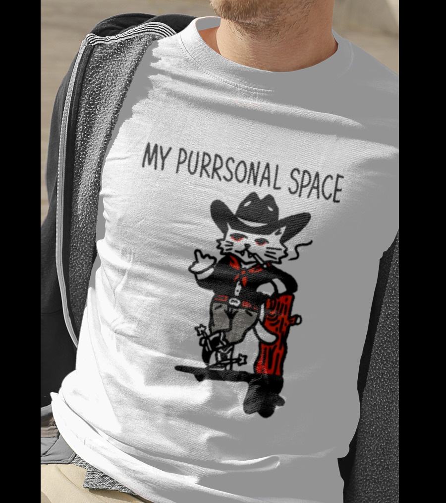Cowboy Cat Smoking My Purrsonal Space Cartoon Western T-Shirt