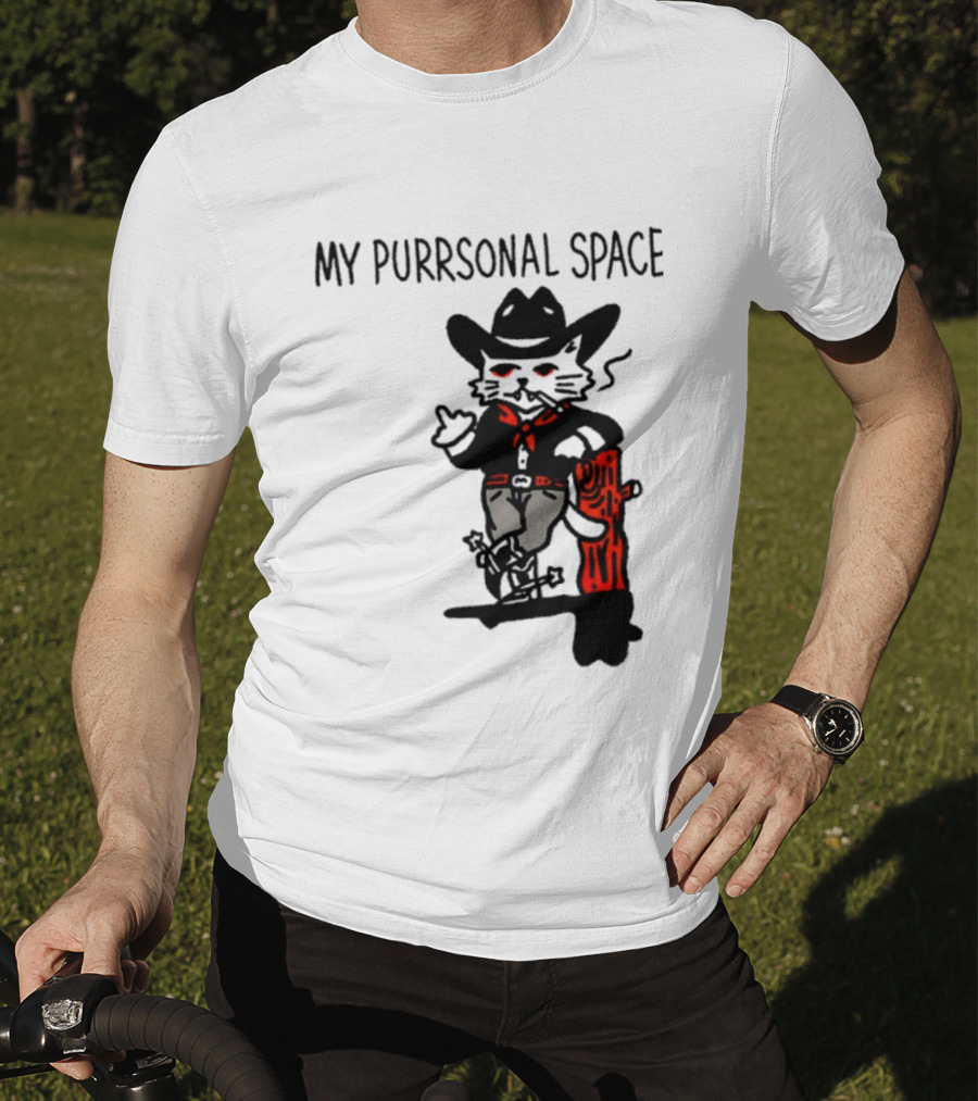 Cowboy Cat Smoking My Purrsonal Space Cartoon Western T-Shirt