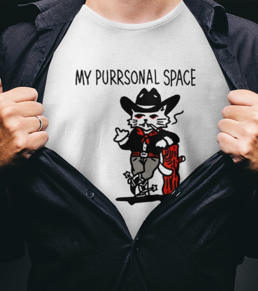Cowboy Cat Smoking My Purrsonal Space Cartoon Western T-Shirt