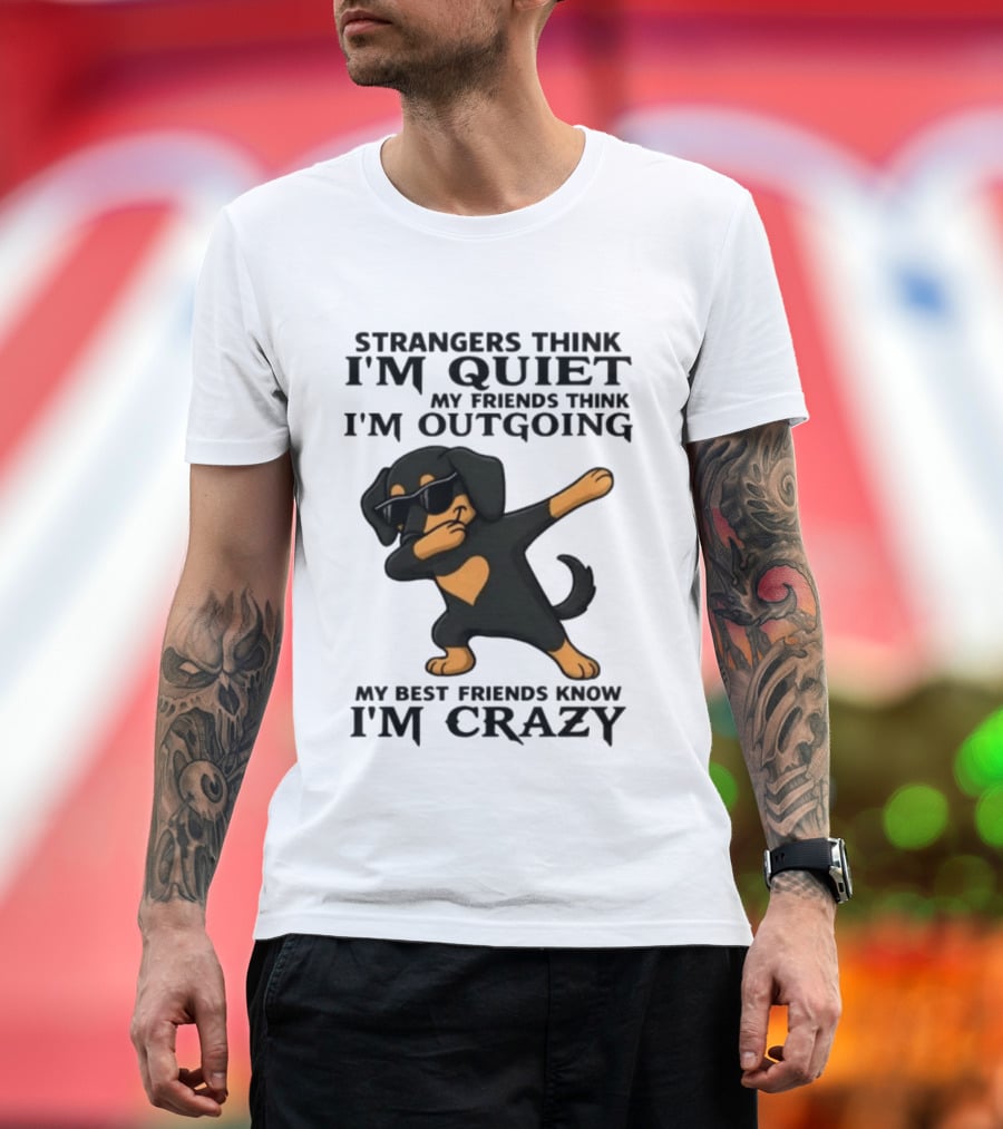 Strangers Think I'm Quiet Friends Think I'm Outgoing Best Friends Know I'm Crazy Dabbing Dachshund T-Shirt