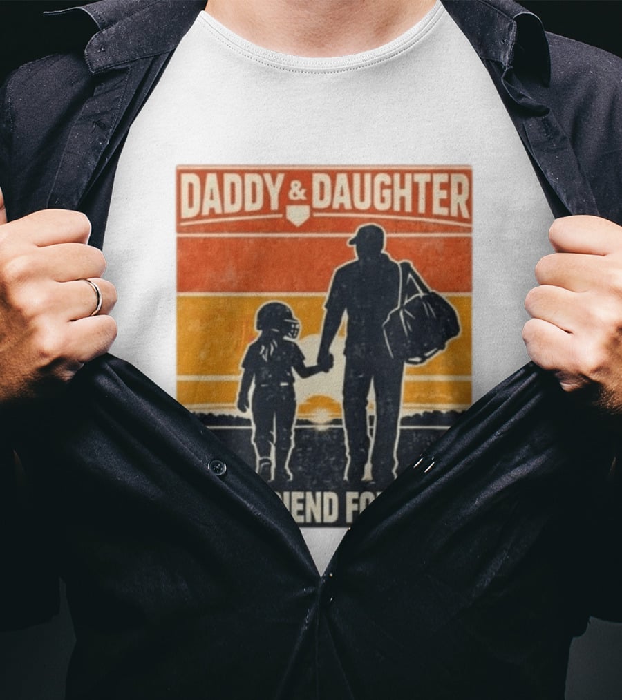 Daddy & Daughter Best Friend For Life Baseball Softball Silhouette Retro Sunset T-Shirt
