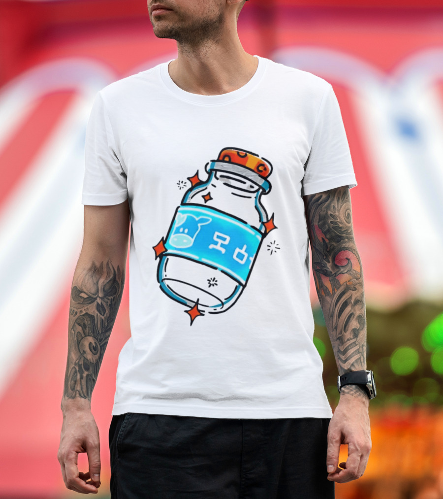 Fresh Milk Bottle With Blue Cow Label And Orange Cap T-Shirt