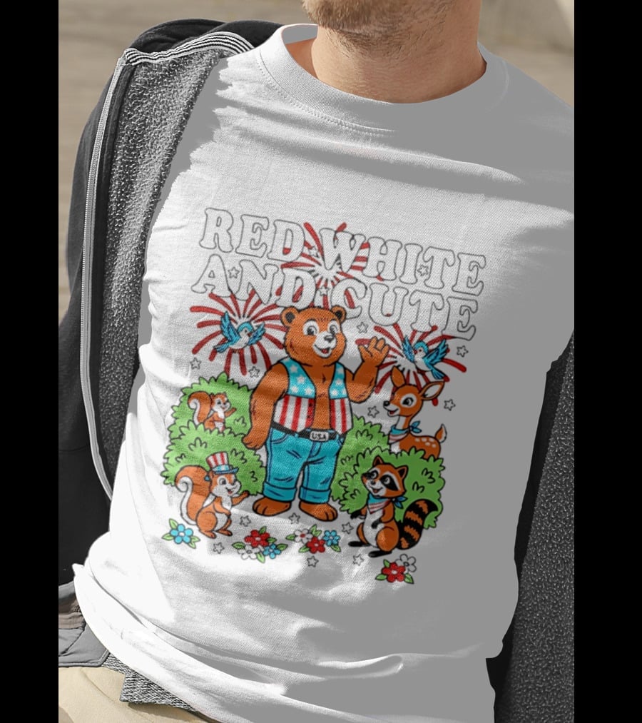 Red White And Cute Bear Raccoon Squirrel Peanuts T-Shirt