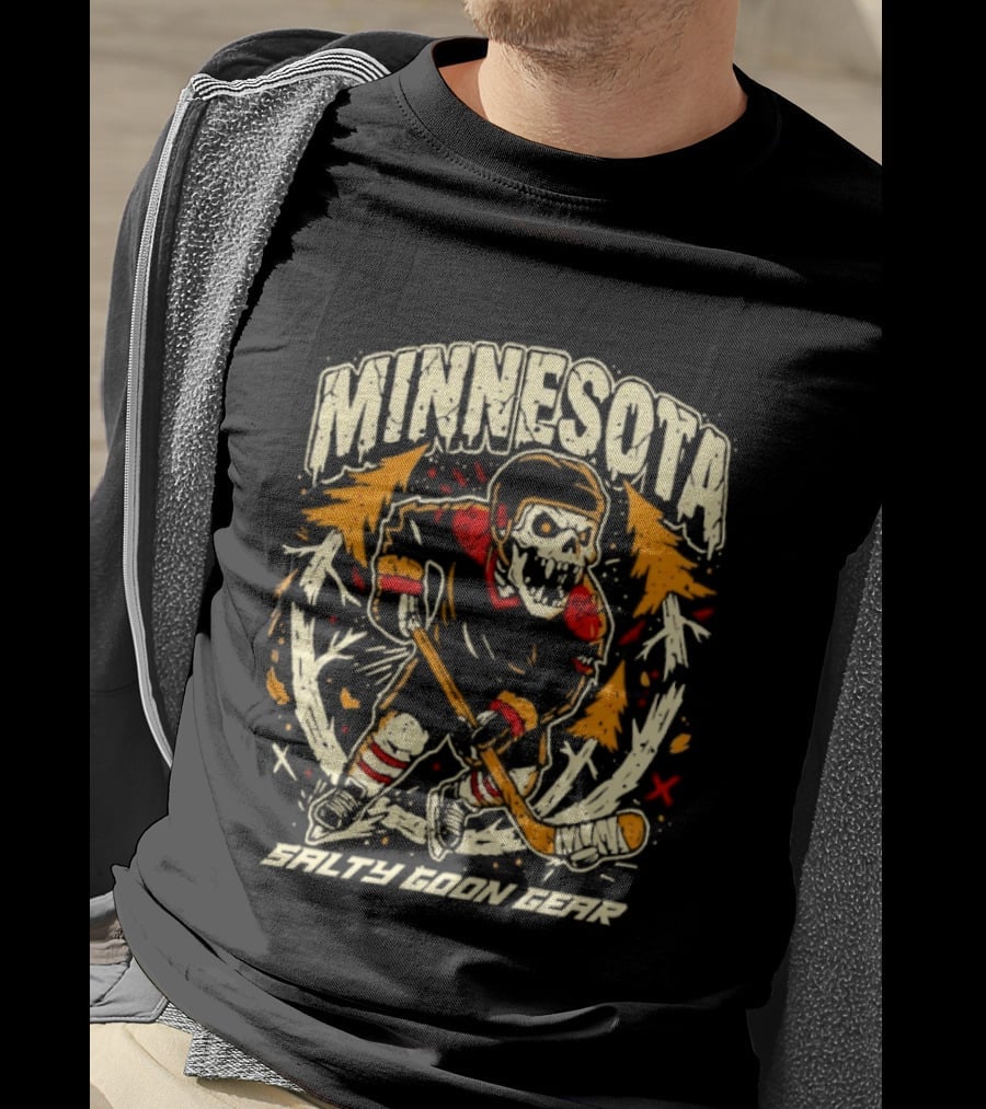 Minnesota Wild Salty Goon Hockey Skeleton T-Shirt