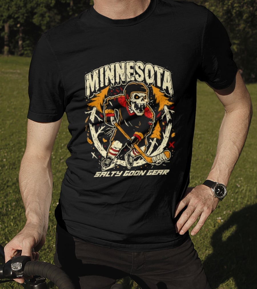 Minnesota Wild Salty Goon Hockey Skeleton T-Shirt