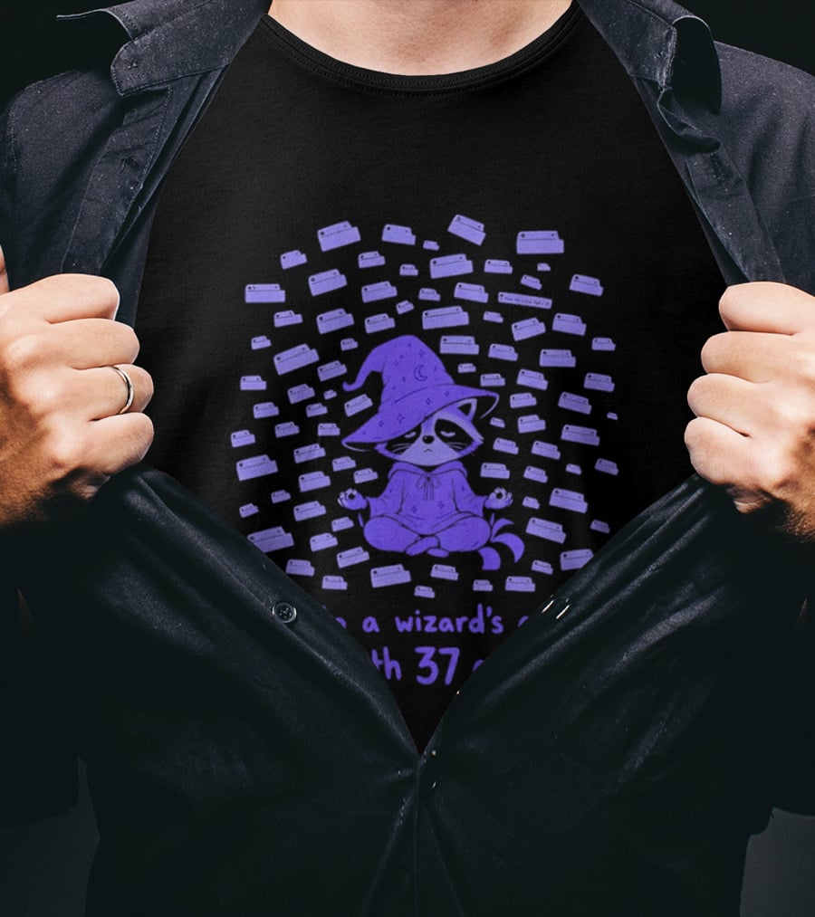 Due To A Wizard's Curse I Live With 37 Open Tabs Raccoon Meditation Magic Hat T-Shirt