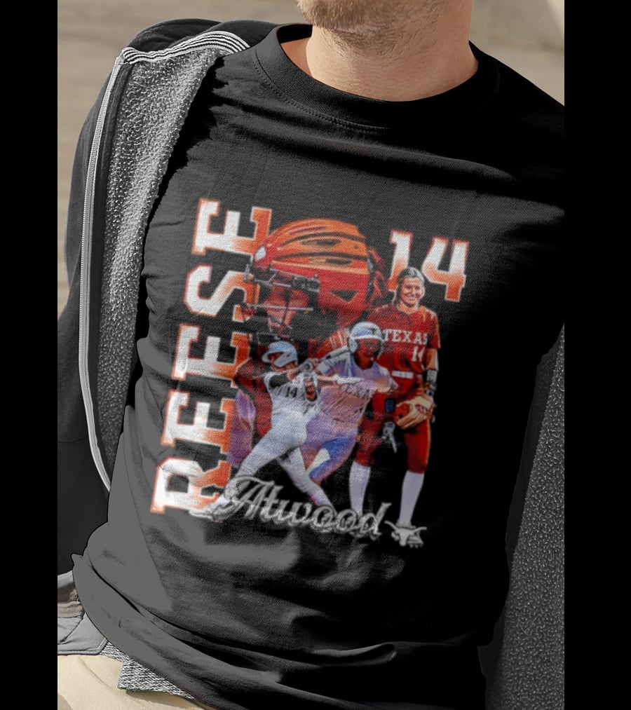 Reese Atwood 14 Texas Longhorns Softball Player White Uniform And Red Helmet T-Shirt