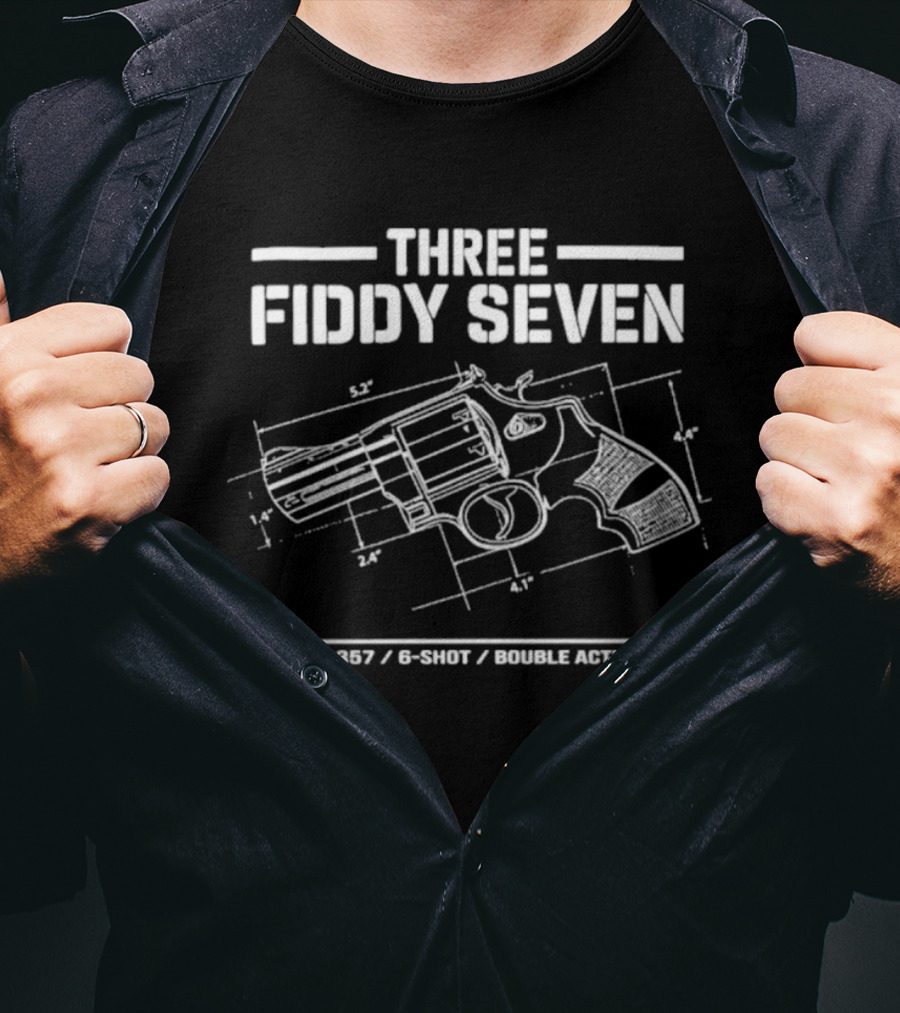 Three Fiddy Seven Revolver Caliber .357 Blueprint Kentucky Ballistics Double Action T-Shirt