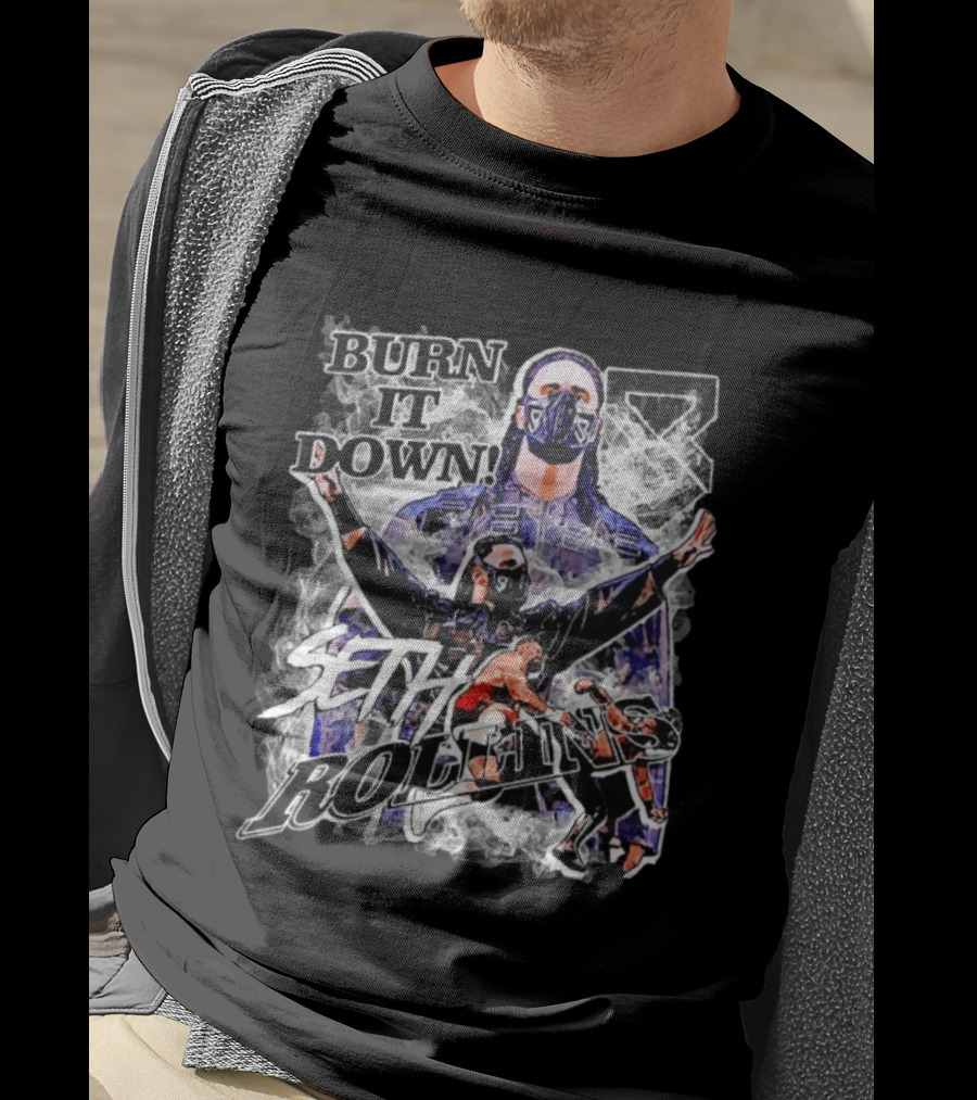 Seth Rollins Burn It Down Wrestling Action Fighter Masked Champion T-Shirt