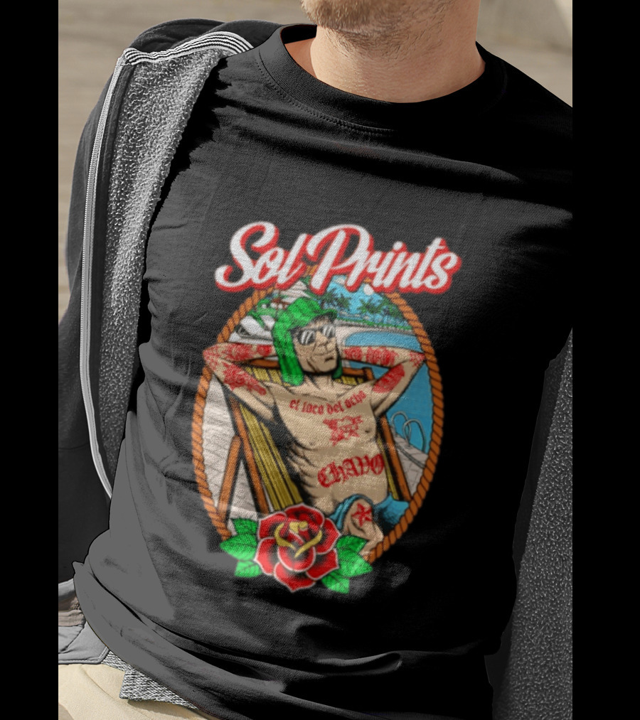 Sol Prints El Loco Del Ocho Chavo Relaxing By The Pool With Tattoos T-Shirt