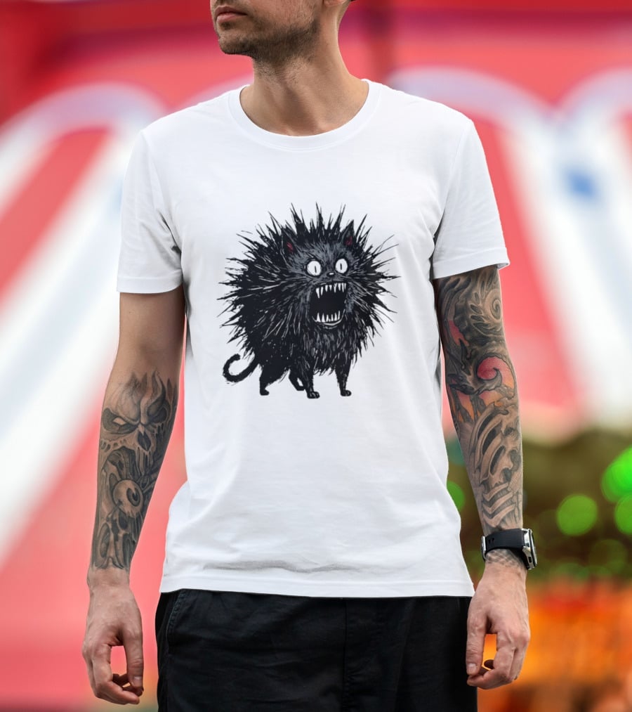 Angry Spiky Black Cat Meme Wild Expression T-Shirt