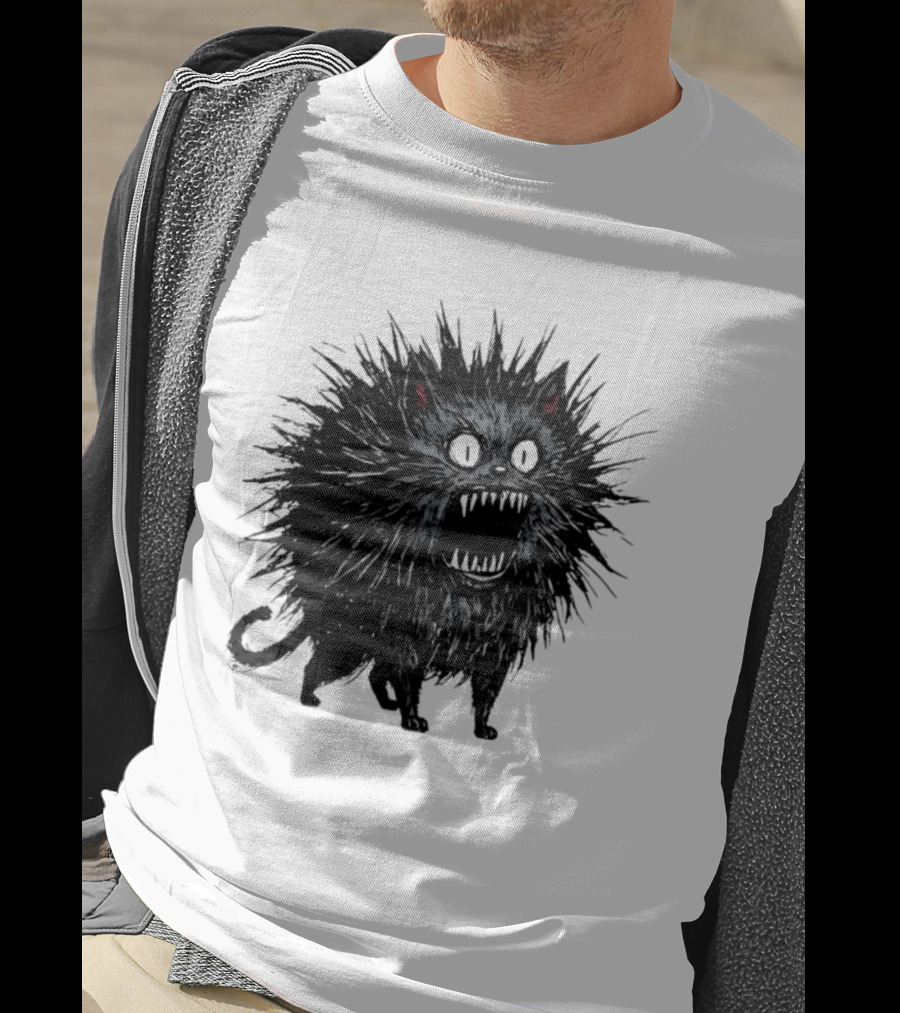 Angry Spiky Black Cat Meme Wild Expression T-Shirt