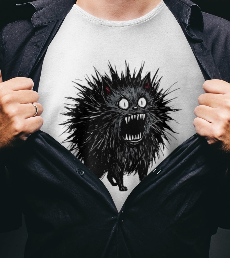 Angry Spiky Black Cat Meme Wild Expression T-Shirt