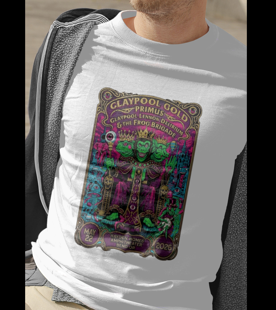 Claypool Gold Primus Claypool Lennon Delirium And The Frog Brigade Hayden Homes Amphitheater Bend Oregon May 22 2026 Gig T-Shirt