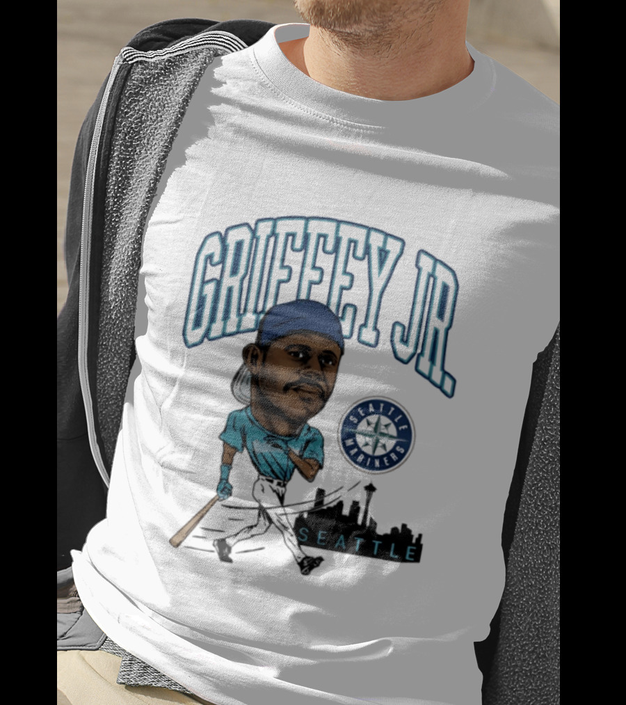 Seattle Mariners Griffey Jr. Skyline Caricature T-Shirt