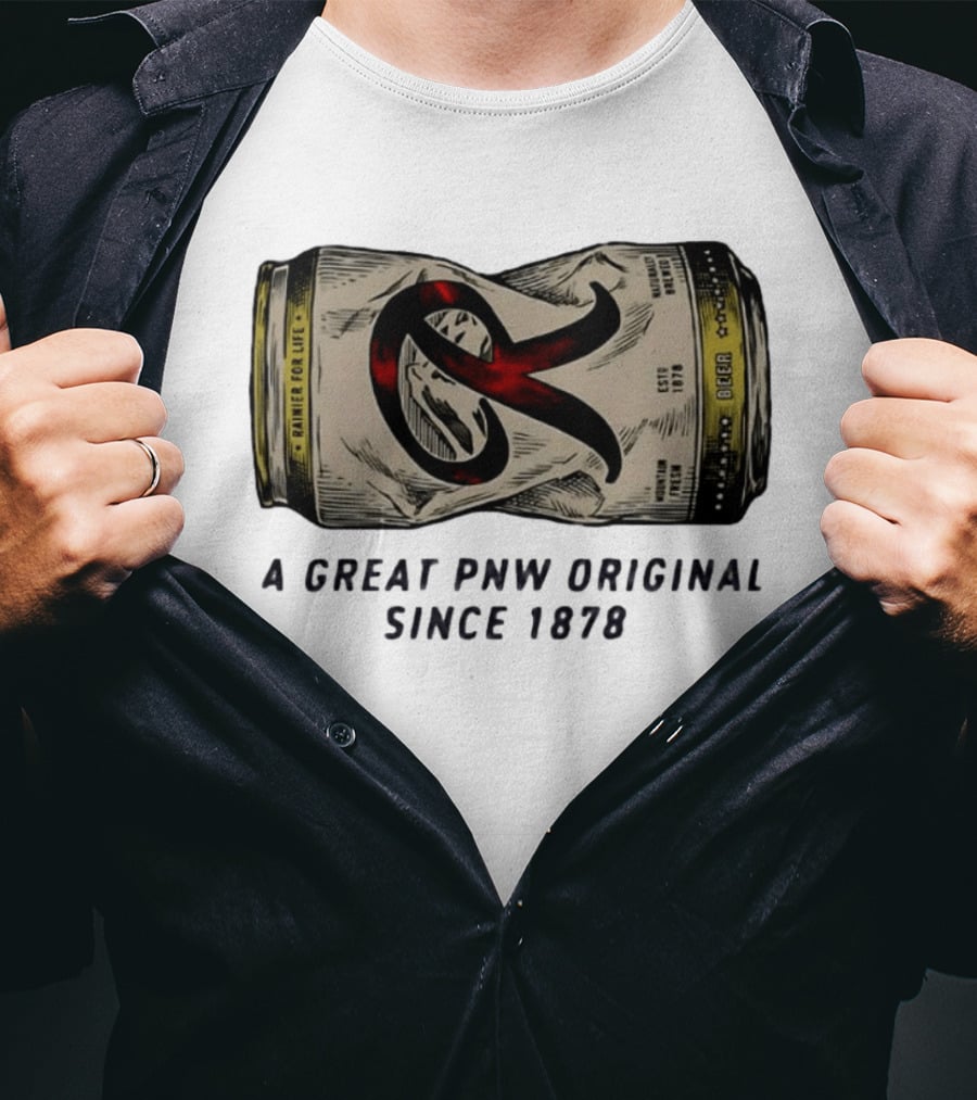 Rainier Beer Crushed Can A Great PNW Original Rainier For Life Since 1878 T-Shirt