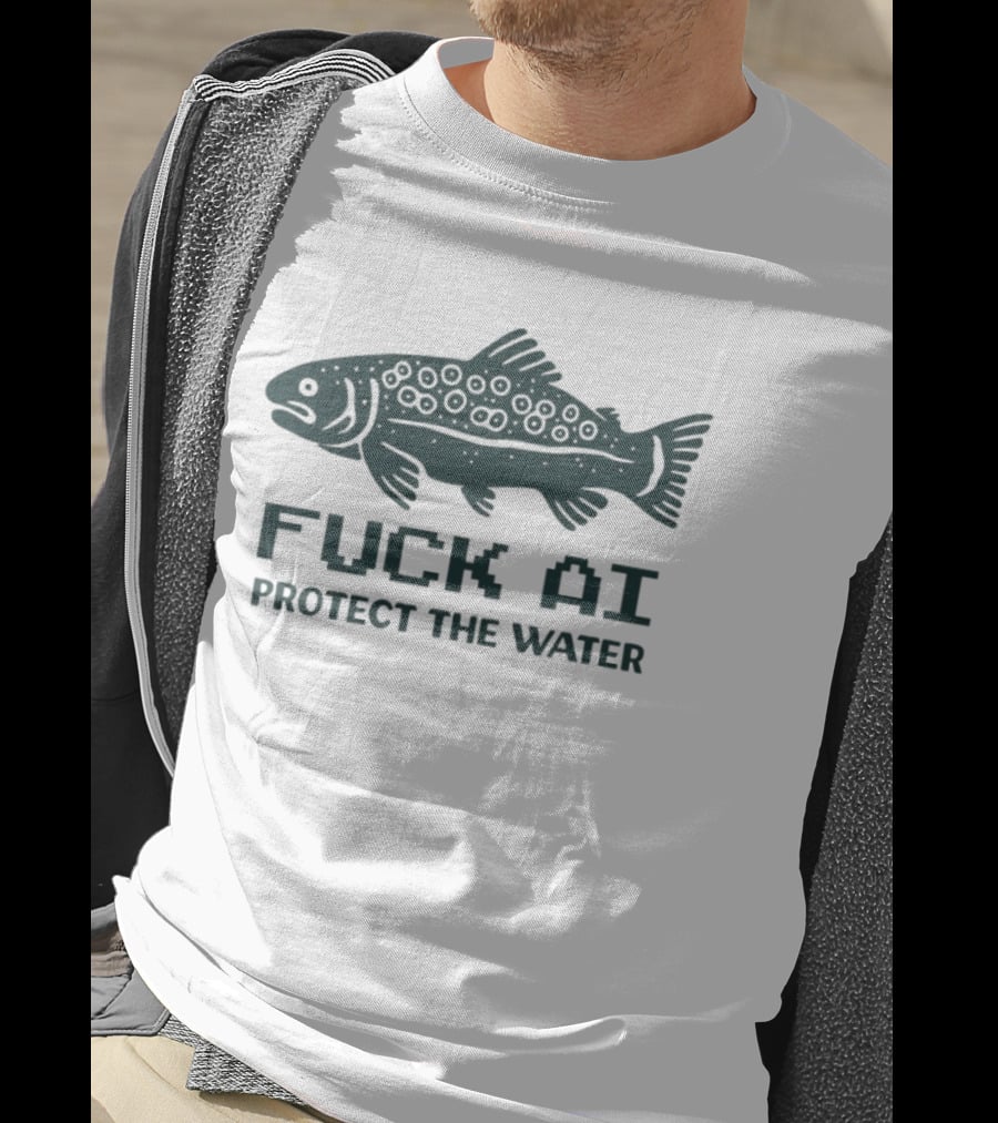 FUCK AI PROTECT THE WATER Fish Graphic Environmental T-Shirt