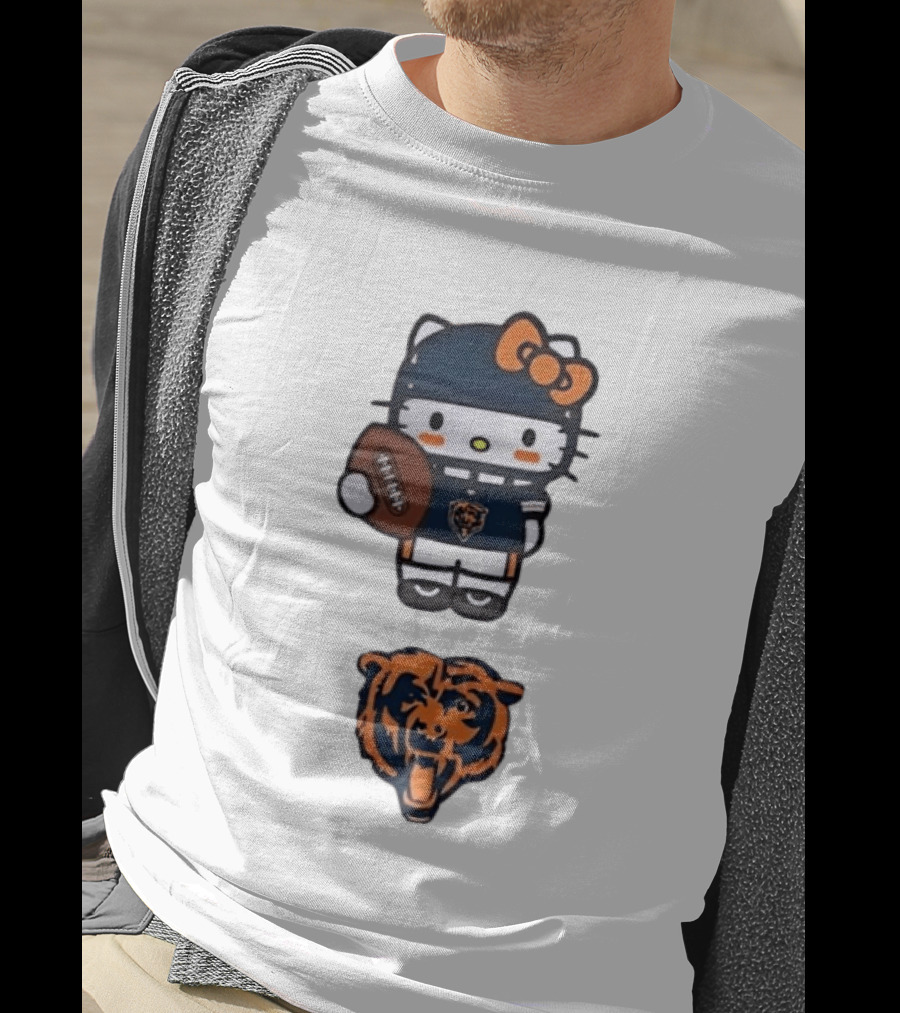 Hello Kitty Bears Football With Chicago Bear Head T-Shirt