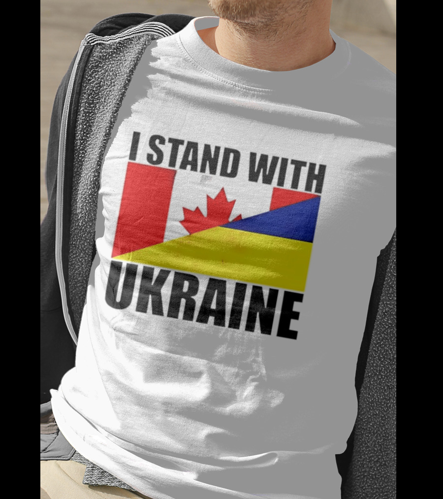 I Stand With Ukraine Canada Flag Maple Leaf Yellow Blue T-Shirt