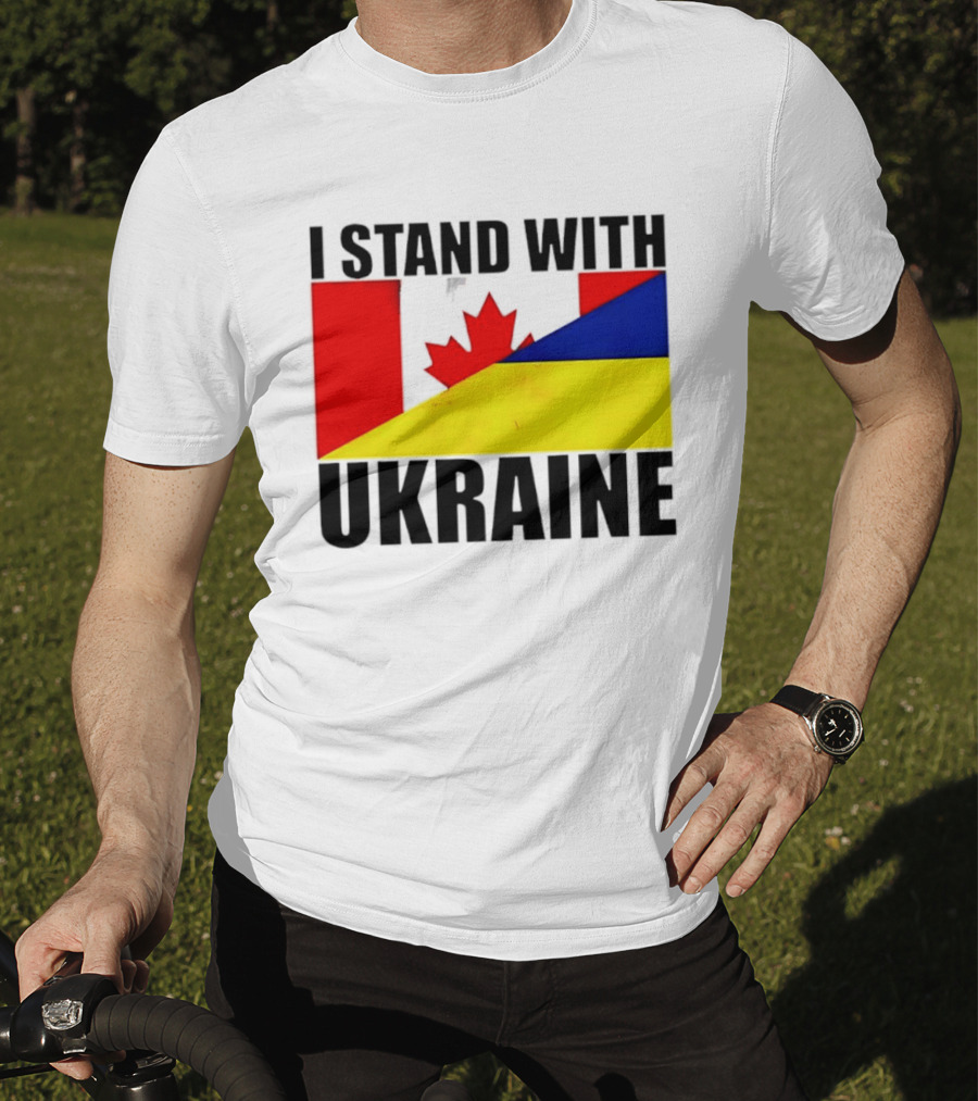 I Stand With Ukraine Canada Flag Maple Leaf Yellow Blue T-Shirt