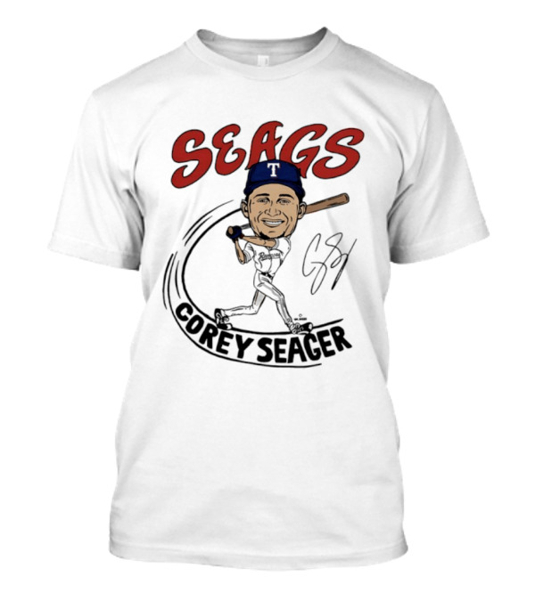Seags Corey Seager Texas Rangers Slugger Swing Caricature T-Shirt