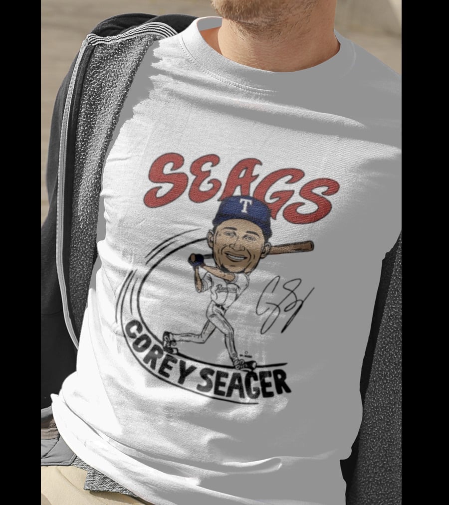 Seags Corey Seager Texas Rangers Slugger Swing Caricature T-Shirt