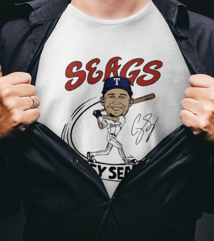 Seags Corey Seager Texas Rangers Slugger Swing Caricature T-Shirt