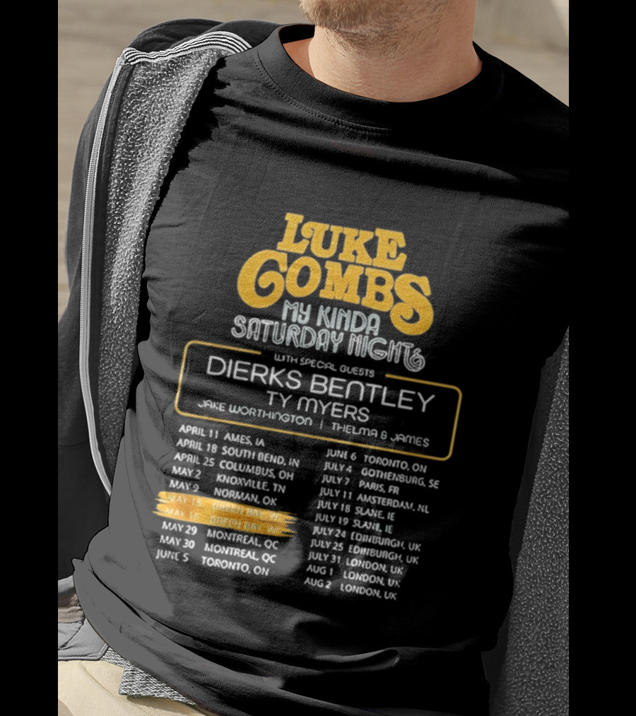 Luke Combs My Kinda Saturday Night Tour 2026 Green Bay Featuring Dierks Bentley T-Shirt