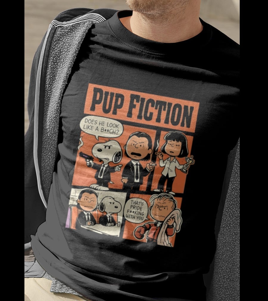 Pup Fiction Peanuts And Pulp Fiction Characters Mashup T-Shirt