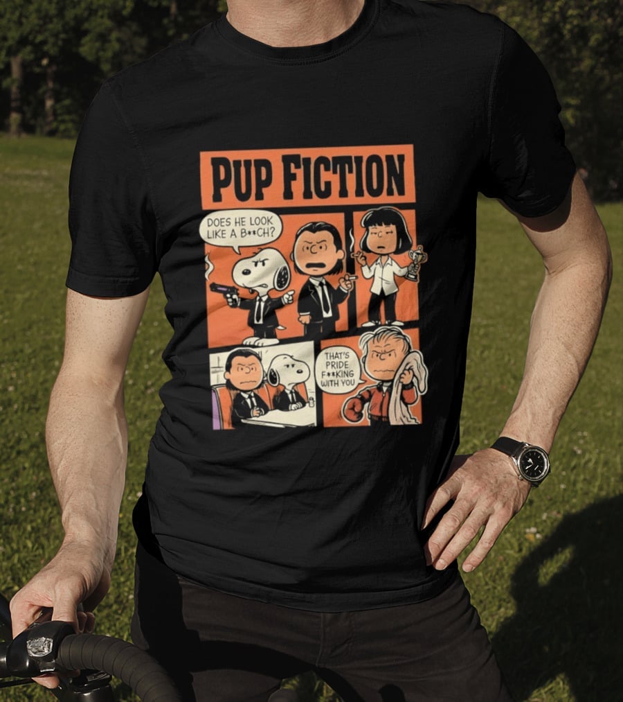 Pup Fiction Peanuts And Pulp Fiction Characters Mashup T-Shirt
