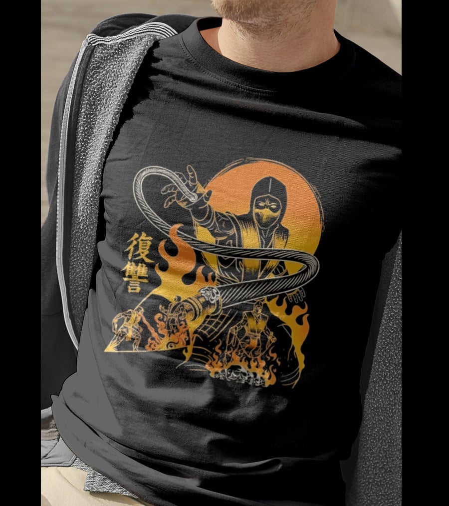 Scorpion Mortal Kombat Hellbound Wrath Kanji Flames T-Shirt