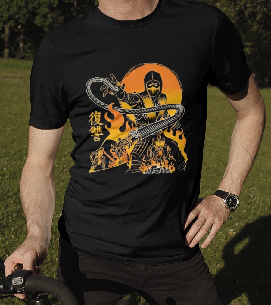 Scorpion Mortal Kombat Hellbound Wrath Kanji Flames T-Shirt
