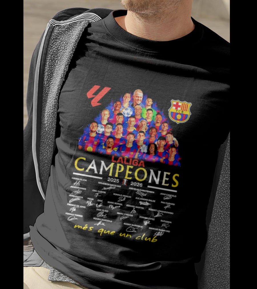 FC Barcelona LaLiga Campeones 2025 2026 Más Que Un Club Signatures T-Shirt