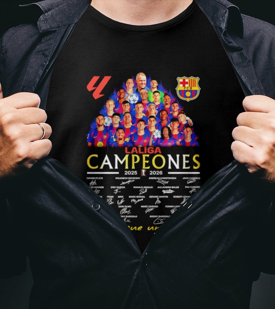 FC Barcelona LaLiga Campeones 2025 2026 Más Que Un Club Signatures T-Shirt