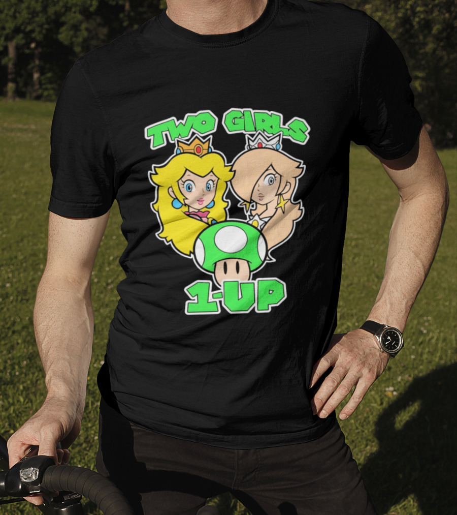 Two Girls 1 Up Mushroom Princesses Gaming T-Shirt