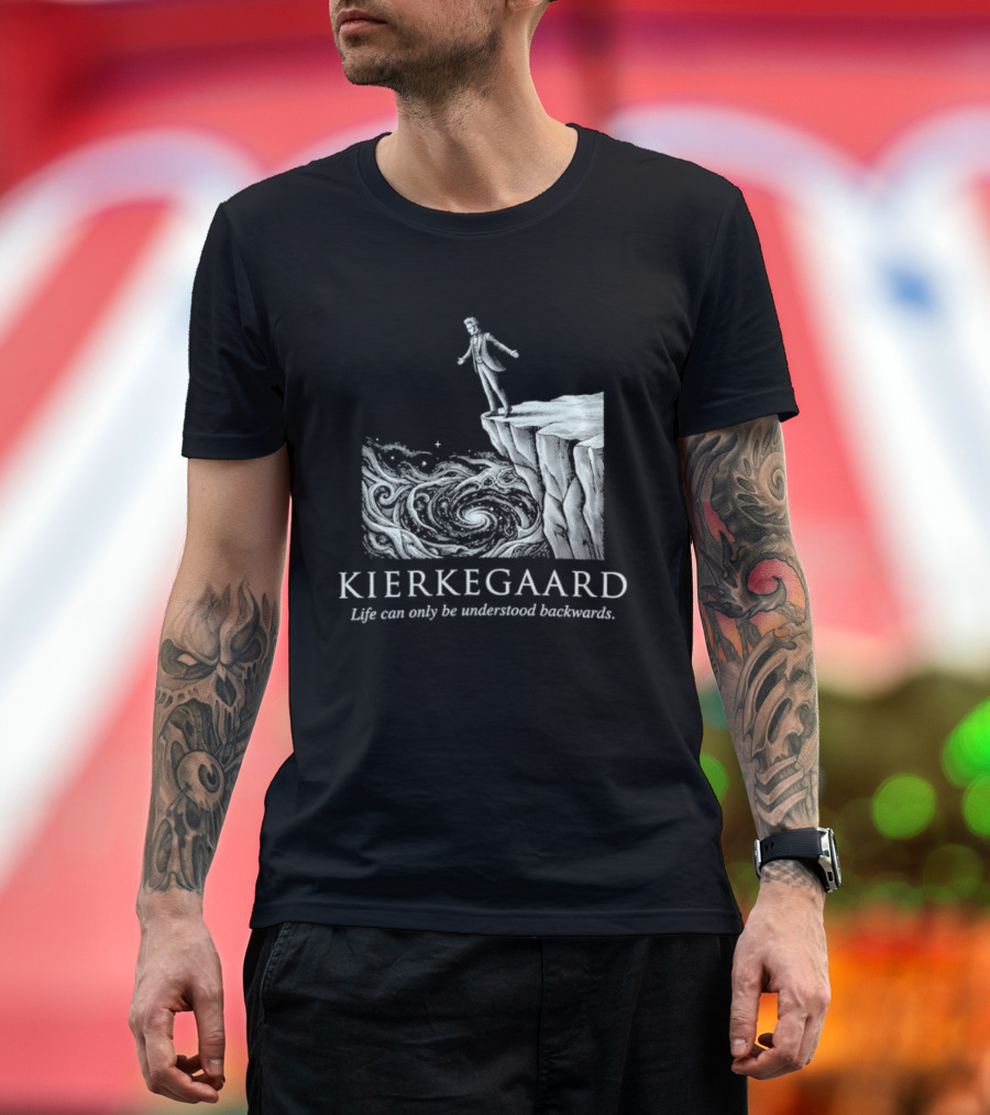 Kierkegaard Life Can Only Be Understood Backwards Cliff Edge T-Shirt