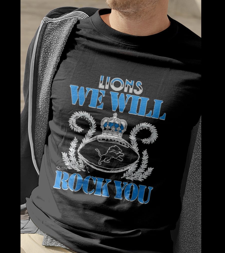 Lions We Will Rock You Queen Crest Football T-Shirt