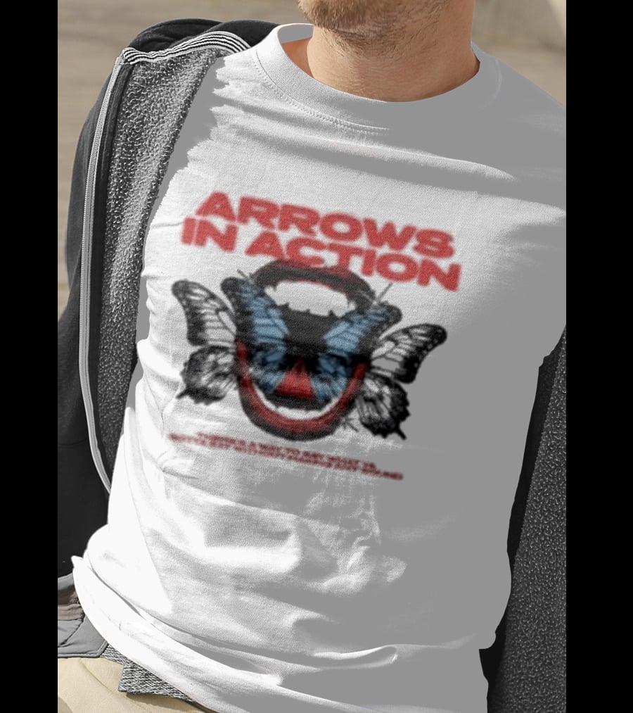 Arrows In Action Red Text Blue Butterfly T-Shirt