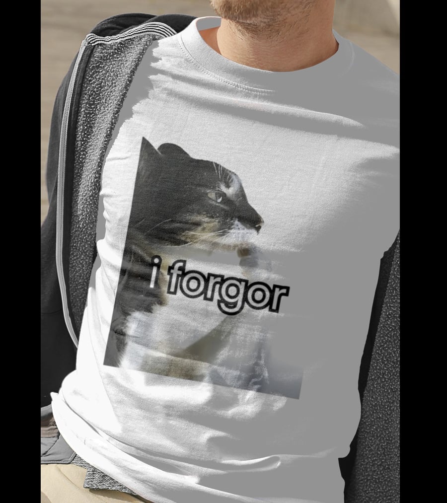 Cat I Forgor Meme Digital Image Paw Licking Pensive Moment T-Shirt