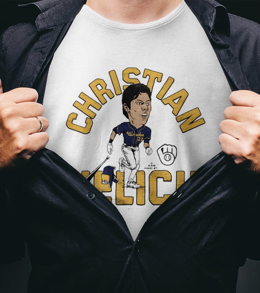 Christian Yelich Milwaukee Brewers Caricature Tri Blend T-Shirt
