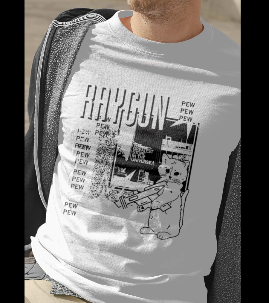 Raygun Cat Pew Pew Galactic Space Adventure T-Shirt