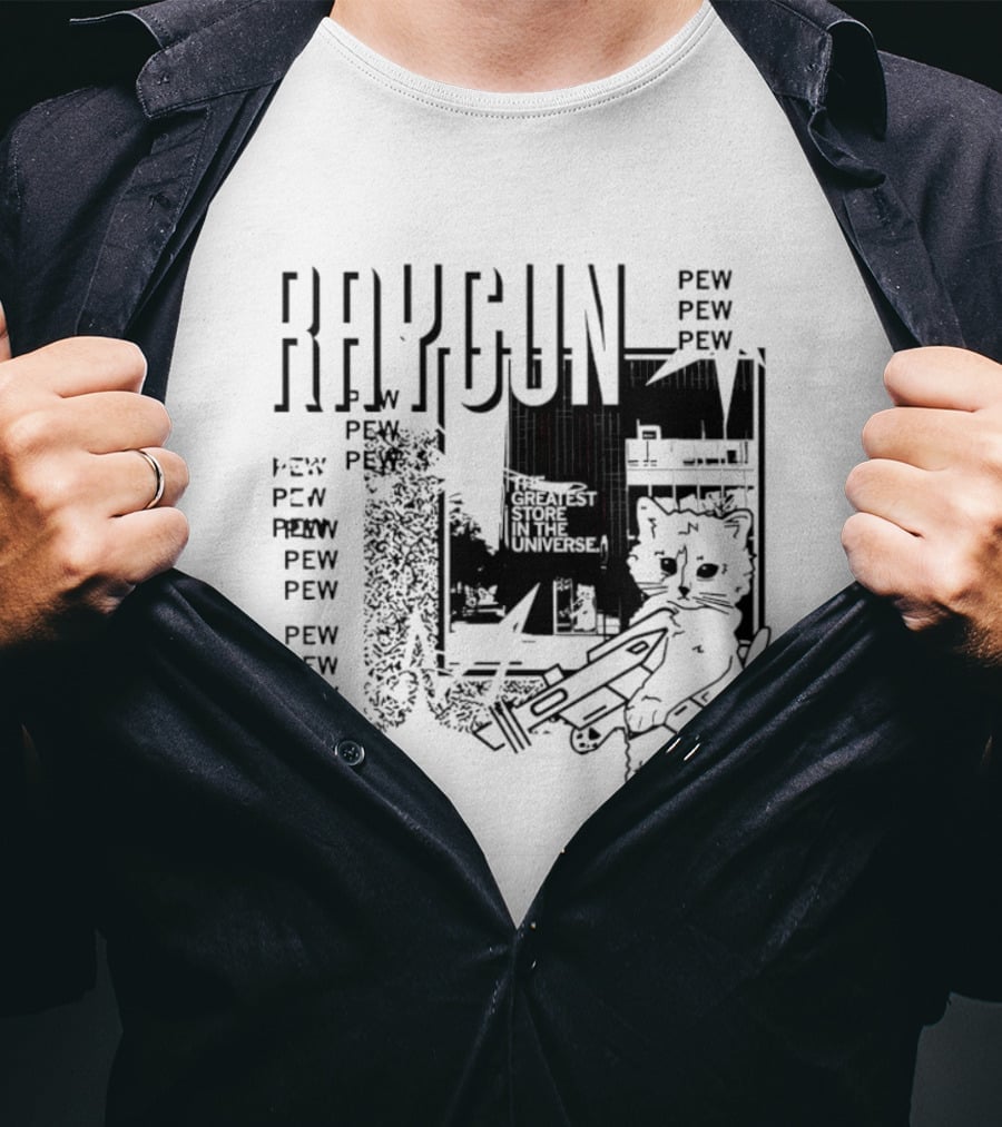 Raygun Cat Pew Pew Galactic Space Adventure T-Shirt
