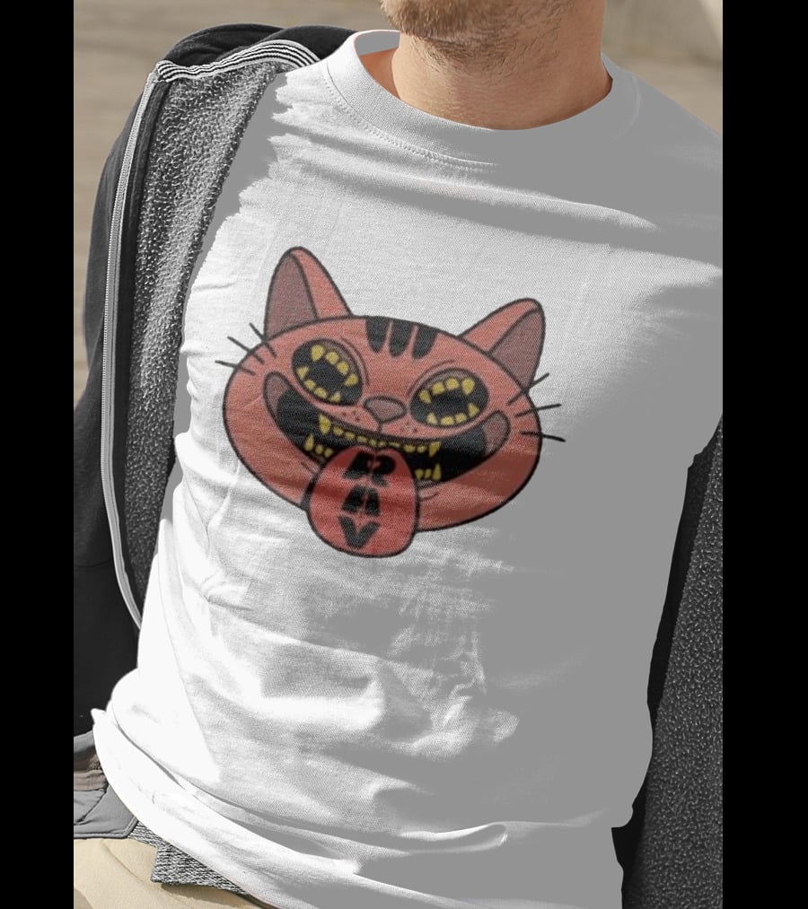 Exociety Rav Cat Tongue Out Face Graphic Urban Streetwear T-Shirt