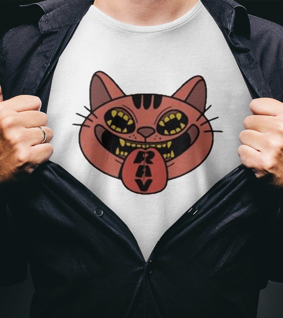 Exociety Rav Cat Tongue Out Face Graphic Urban Streetwear T-Shirt