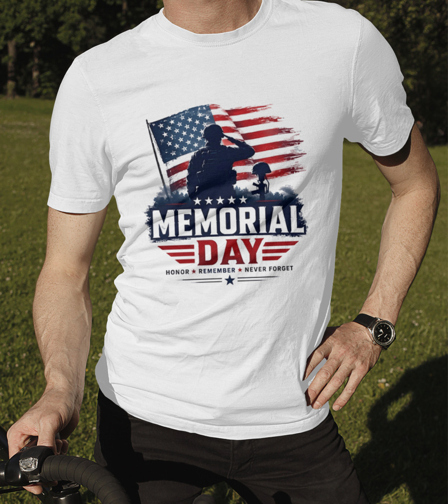 Memorial Day 2026 Honor Remember Never Forget American Flag T-Shirt
