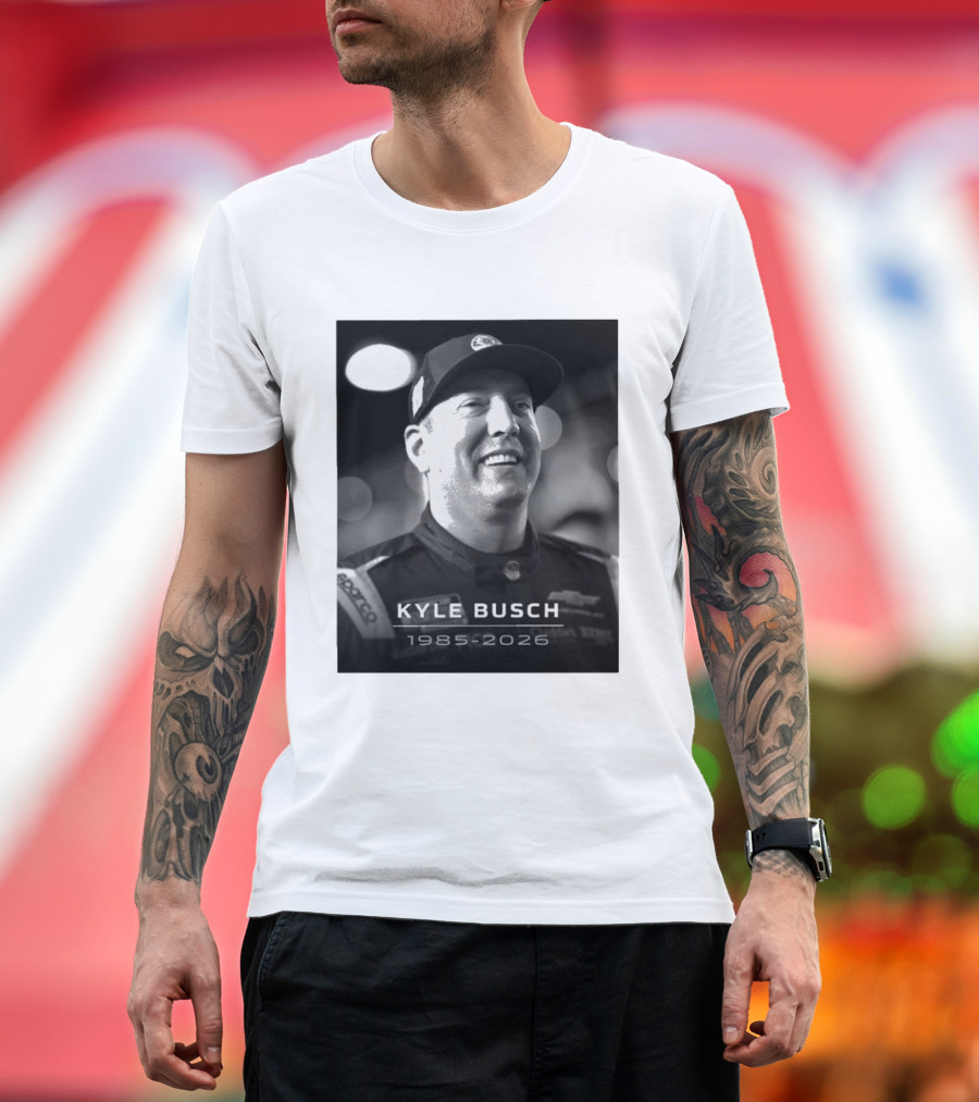 Kyle Busch 1985 2026 Racing Tribute Black And White T-Shirt