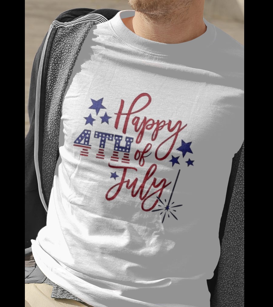 Happy 4th Of July Patriotic Stars Firework Celebration T-Shirt