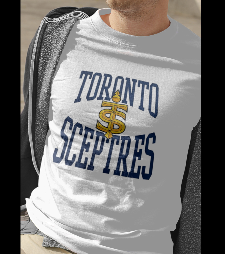 Toronto Sceptres Sports Team Logo Icon With Gold Emblem And Blue T-Shirt