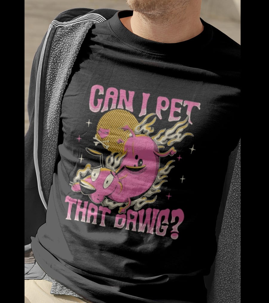 Courage The Cowardly Dog Can I Pet That Dawg Funny Pink Flame T-Shirt