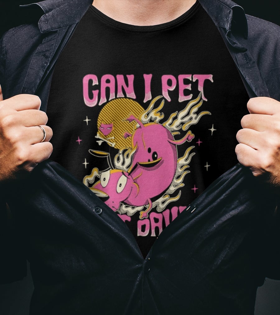 Courage The Cowardly Dog Can I Pet That Dawg Funny Pink Flame T-Shirt
